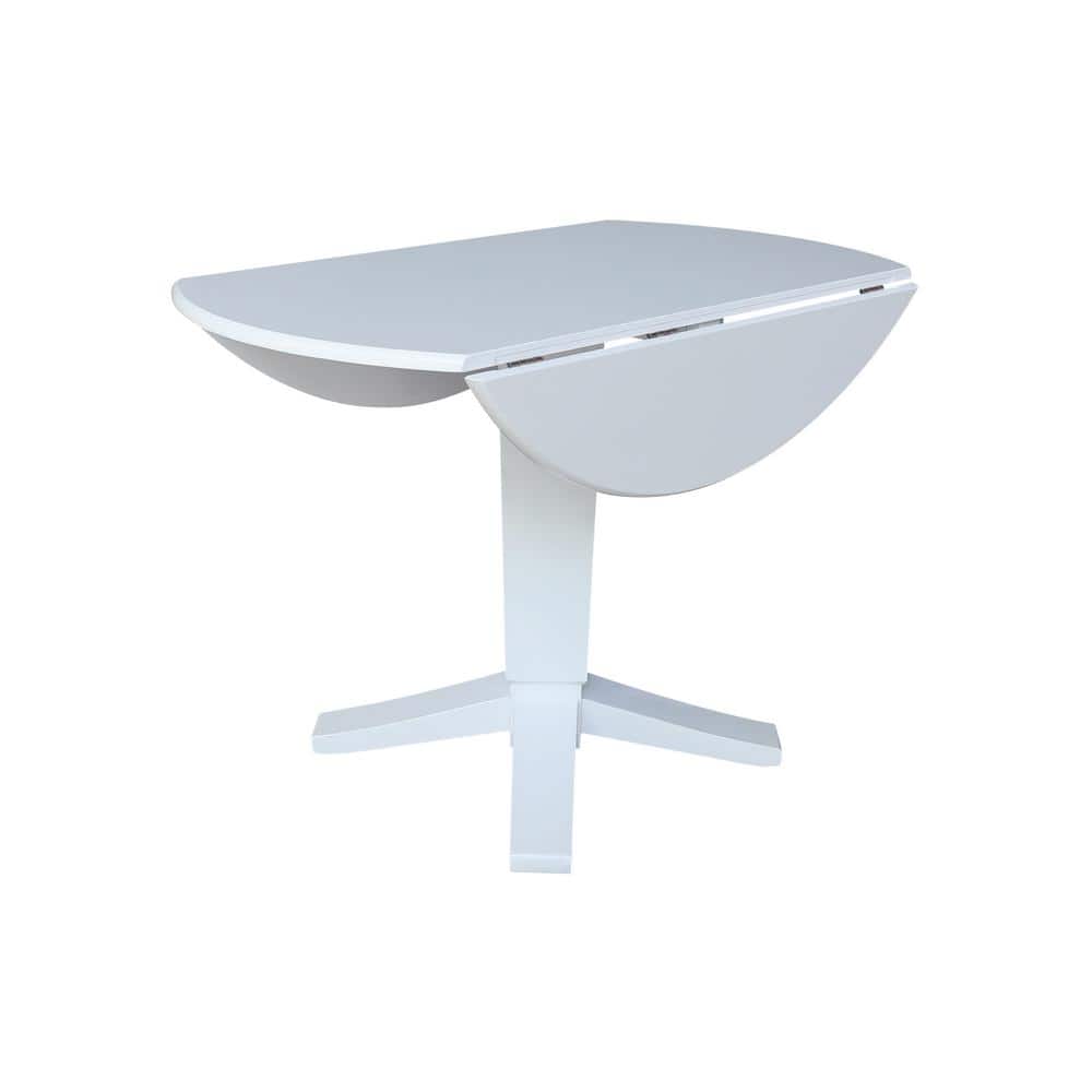 42" White Solid Wood Round Extendable Pedestal Dining Table