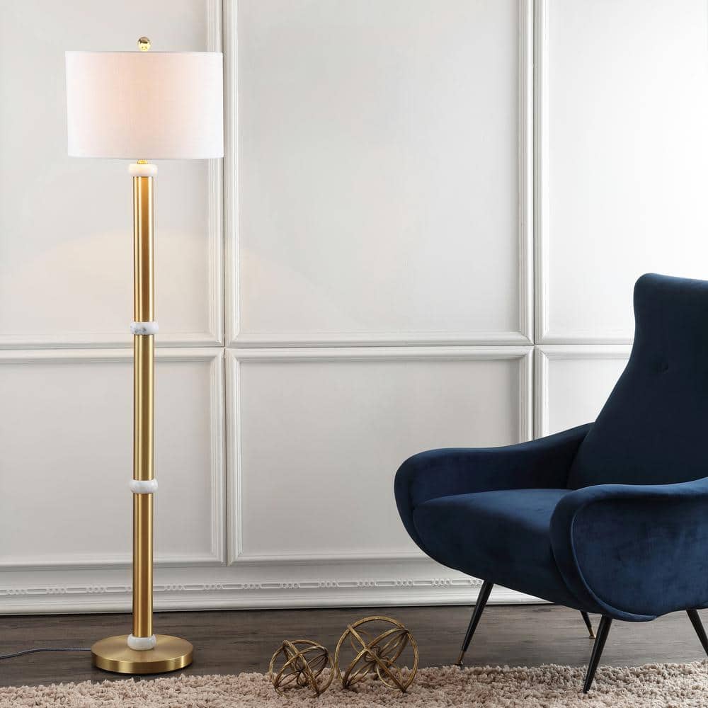 Gregory Antique Gold 60.5" LED Floor Lamp with White Linen Shade