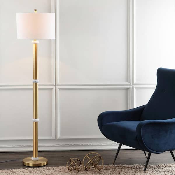 Gregory 60.5 in. Brass Gold/White Metal/Marble LED Floor Lamp
