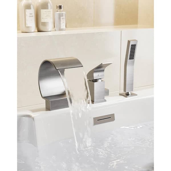 YAWWALK Single-Handle Deck-Mount Roman Tub Faucet with Anti-fingerprint Handheld Shower in Brushed Nickel (Valve Included)
