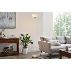 70 in. Brushed Nickel 1-Light Torchiere Floor Lamp with Plastic Shade