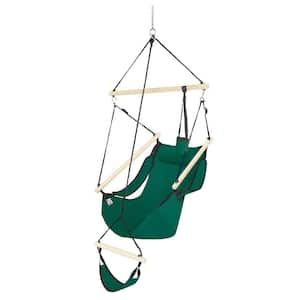 4 ft. Hanging Sky Hammock Chair with Fuller Pillow and Drink Holder Beech Wood Indoor/Outdoor Patio Yard 250LBS in Green