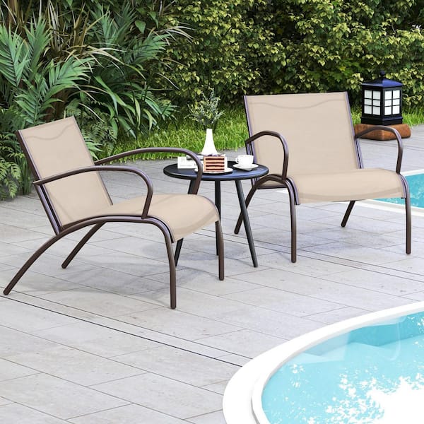 ANGELES HOME 3-Piece Patio Metal Aluminum Patio Conversation Set with Wide Armchair and Table