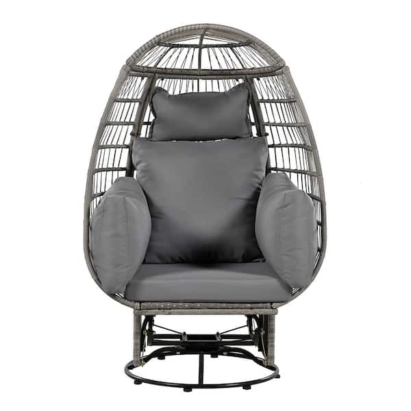 URTR Gray Wicker Outdoor Rocking Chair 360° Swivel Chair Balcony Poolside Egg Chair with Rocking Function, Gray Cushion