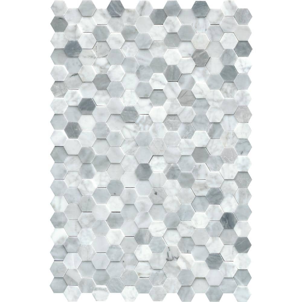 EMSER TILE Link White 12.01 in. x 17.99 in. Geometric Honed Marble Mosaic  Tile (1.51 sq. ft./Each) 1876266 - The Home Depot