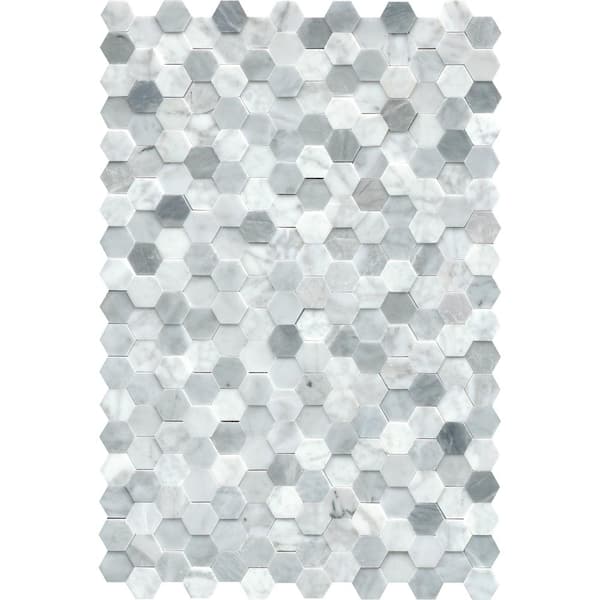 EMSER TILE Link White 12.01 in. x 17.99 in. Geometric Honed Marble Mosaic Tile (1.51 sq. ft./Each, Sold in a Case of 5 Pieces)