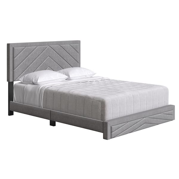 Barcelona Diagonal Linen Platform Bed, King, Gray