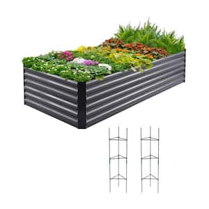 96 in. x 48 in. x 22.08 in. Wall Trellis Dark Grey Metal Square Raised Green Beds, Galvanized Planter Garden Box