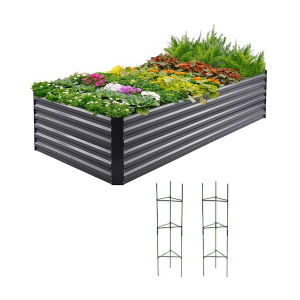 Quictent 96 in. x 48 in. x 22.08 in. Wall Trellis Dark Grey Metal Square Raised Green Beds, Galvanized Planter Garden Box