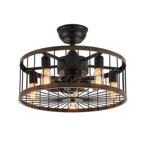 FANNEHONNE 17.71 in. Indoor Matte Black Downrod Wood Cage Ceiling Fan ...