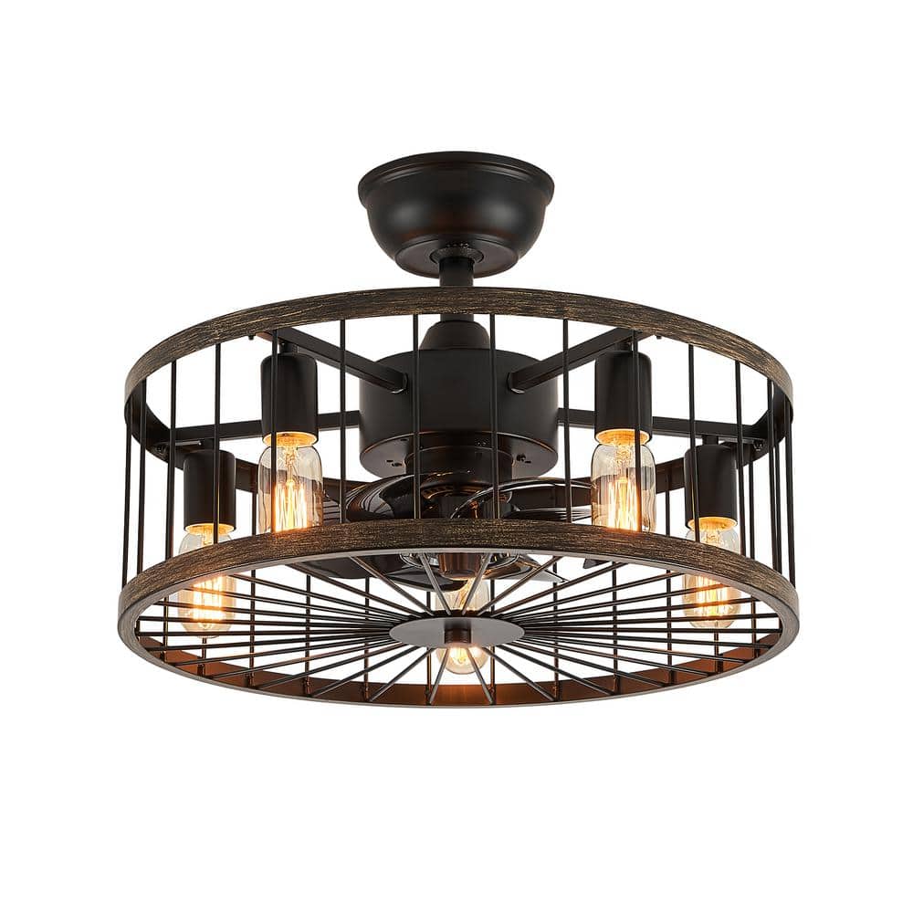 FANNEHONNE 17.71 in. Indoor Matte Black Downrod Wood Cage Ceiling Fan with  Light Kit, Industrial Farmhouse Drum Style for Bedroom NEW662004 - The Home  