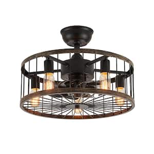 17.71 in. Indoor Matte Black Downrod Wood Cage Ceiling Fan with Light Kit, Industrial Farmhouse Drum Style for Bedroom