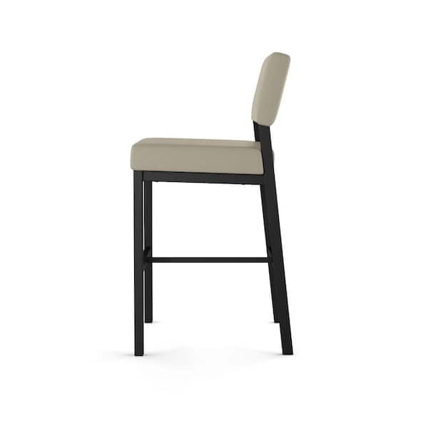 Avery 26.25 in. Greige Faux Leather/Black MetalCounter Stool