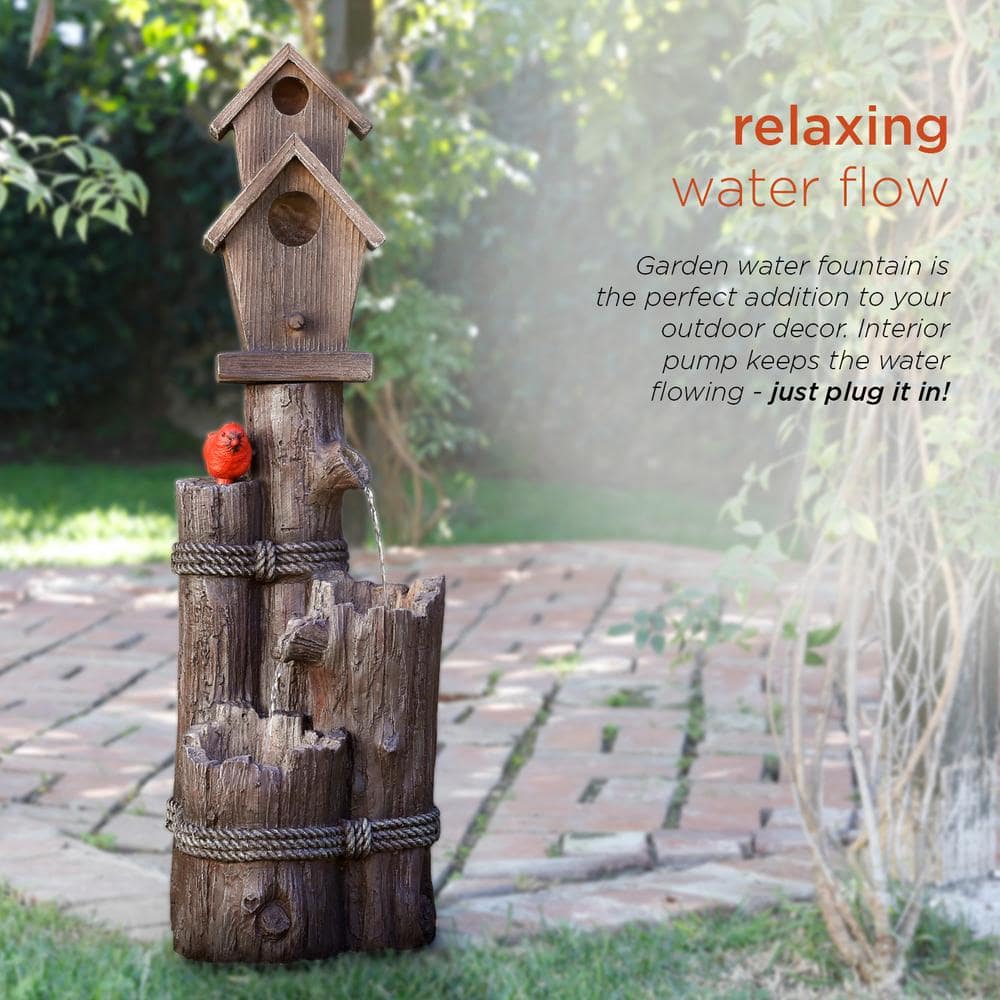 35" Rustic Brown Polyresin Birdhouse Outdoor Fountain