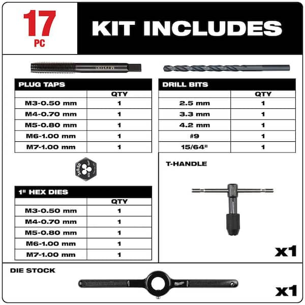 Milwaukee Metric Tap and Die Set (17-Piece) 49-22-5601 - The Home
