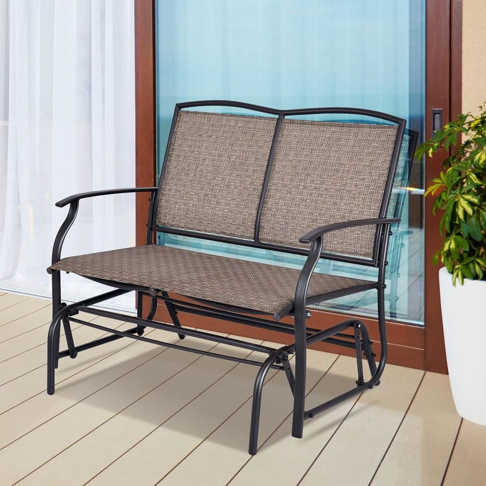 41.5 in. 2-Person Brown Metal Outdoor Glider
