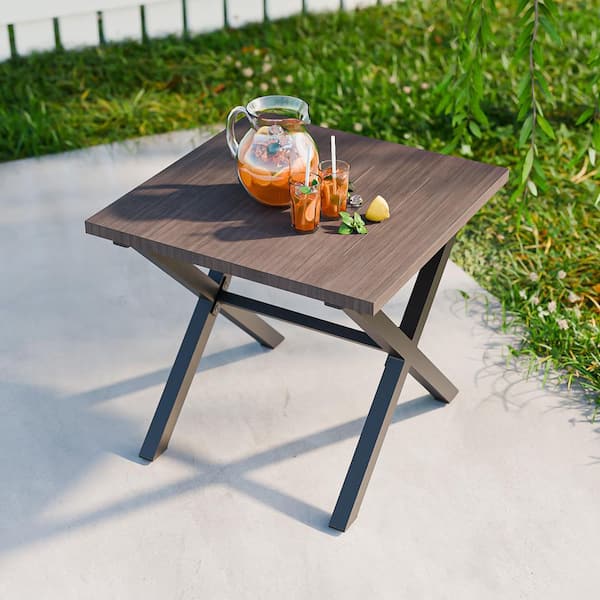 Metal Outdoor Dining Side Table with X-shaped Legs