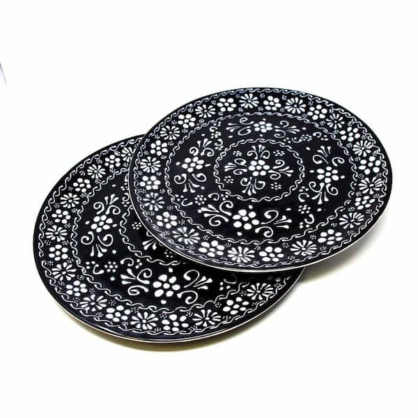 Global Crafts Mexican Ink Pottery Set of Large Dinner Plates