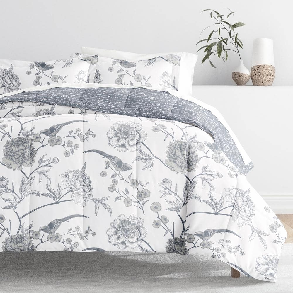 Full Blue Floral Microfiber Comforter and Sheet Set