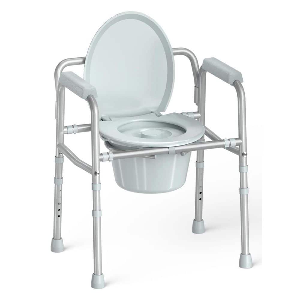 3 in 1 Bedside Commode Chair in Silver with Sturdy Dual-Crossbar Support and 7.5 qt. Potty Bucket for Seniors, 350 lb. price history on PriceWatchPro