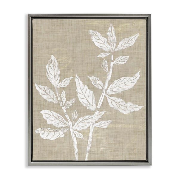 Stupell Industries Boho Leaves on Natural Pattern by Melissa Wang Gray Floater Frame Nature Graphic Art Print 21 in. x 17 in.