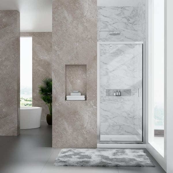 32 in. Wx 72 in. H Pivot Framed Shower Door in Chrome with 1/4 in. Clear Glass Shower Panel