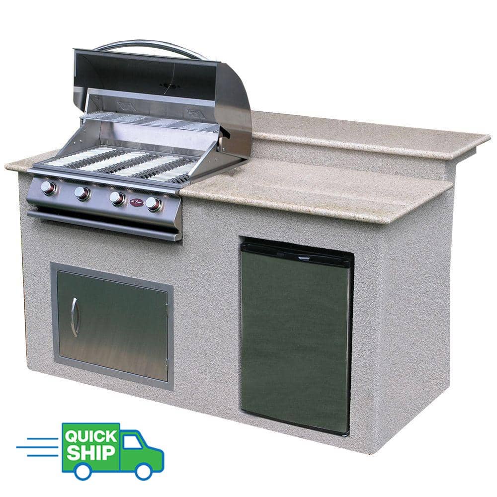 Cal Flame 6 ft. Stucco Grill Island with Granite Top and 4-Burner Gas Grill in Stainless Steel -  PV 6016-AG