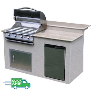 6 ft. Stucco Grill Island with Granite Top and 4-Burner Gas Grill in Stainless Steel