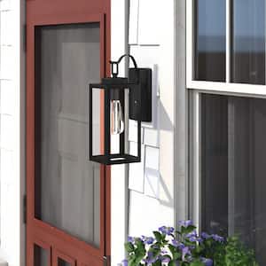 13 in. 1-Light Matte Black Hardwired Outdoor Wall Lantern Modern Sconce with Clear Glass (2-Pack)
