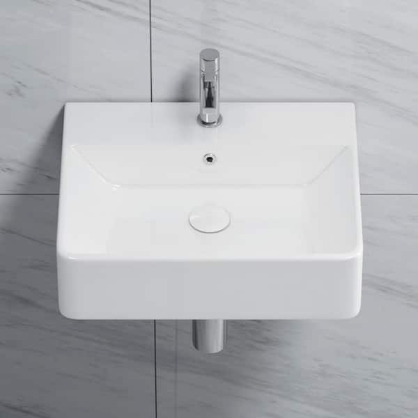 Turner Vitreous China 20 in. W x 16 in. D x 5 in. H Wall-Mount/Vessel Sink with Faucet Hole and Overflow in White