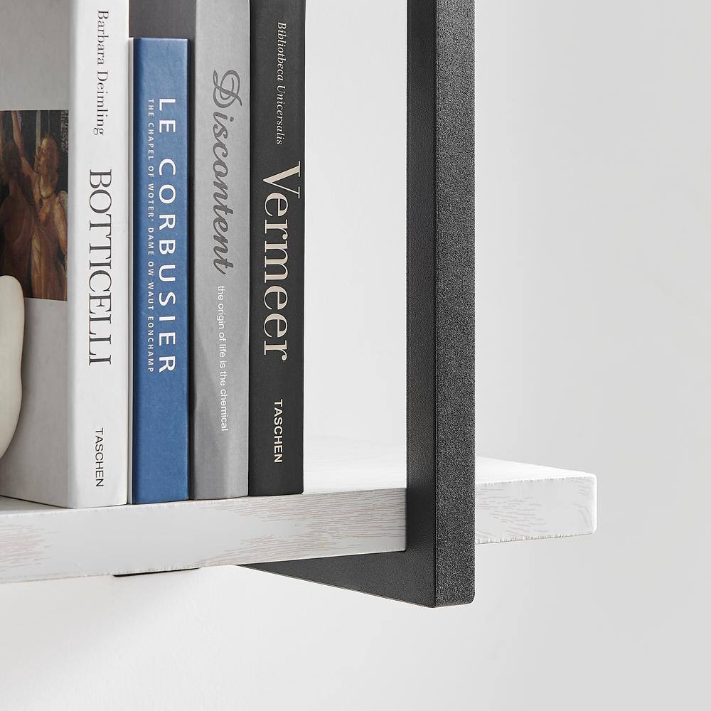 White Birch and Black Iron 2-Tier Floating Wall Shelf