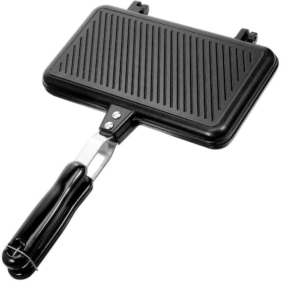 Double-Sided Non-Stick Aluminum Frying Pan Black Grill Sandwich Maker for Gas and Ceramic Stoves Set with Handle