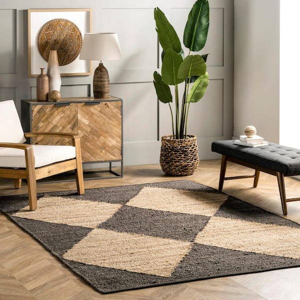 Black 10 ft. x 14 ft. Pandora Diamond Jute Area Rug