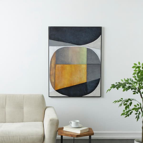 Litton Lane 1- Panel Abstract Colorblock Shape Framed Wall Art Print with Black Frame 39 in. x 30 in.