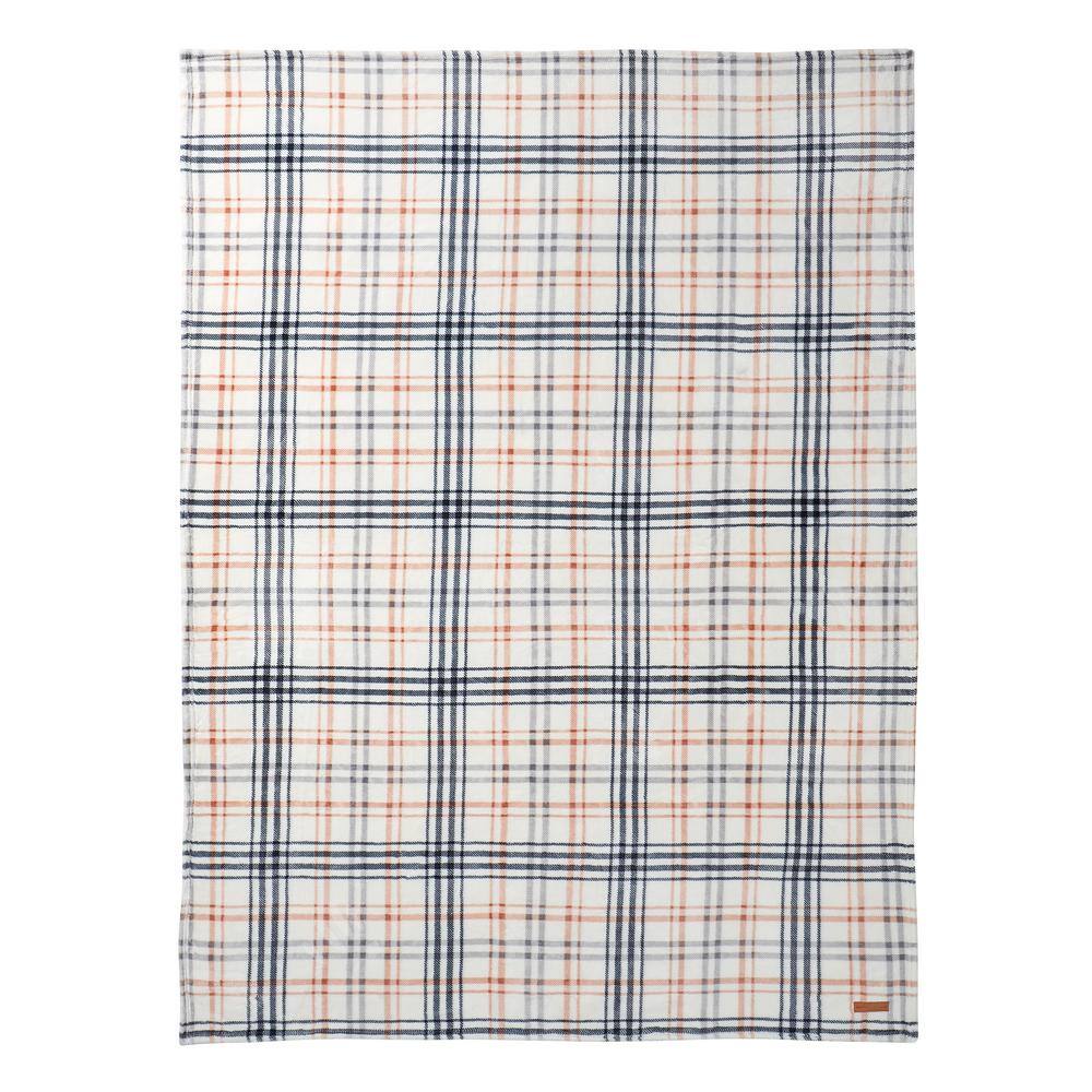 Beige and Navy Plaid Faux Fur Reversible Throw Blanket 50" x 70"