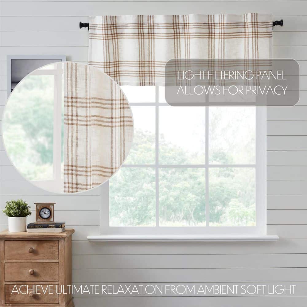 Golden Tan and Soft White Plaid Cotton Valance, 60" Width