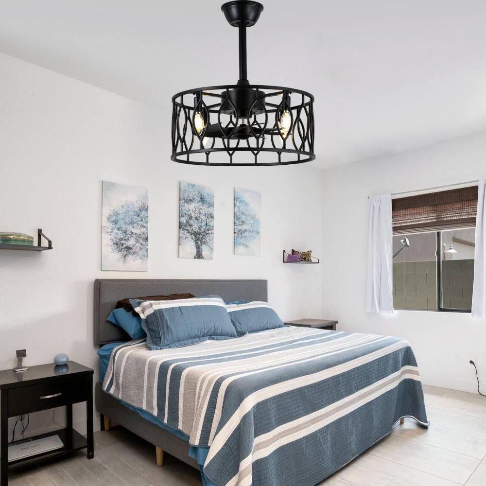 Amer 20 in. Indoor Matte Black Modern Industrial Caged Ceiling Fan With Light, 6-Speed Reversible Fandelier with Remote price history on PriceWatchPro