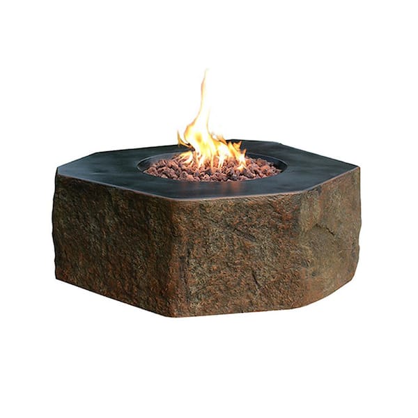 Elementi Columbia 36 in. x 16 in. Hexagon Concrete Natural Gas Fire Pit Table with Burner and Lava Rock