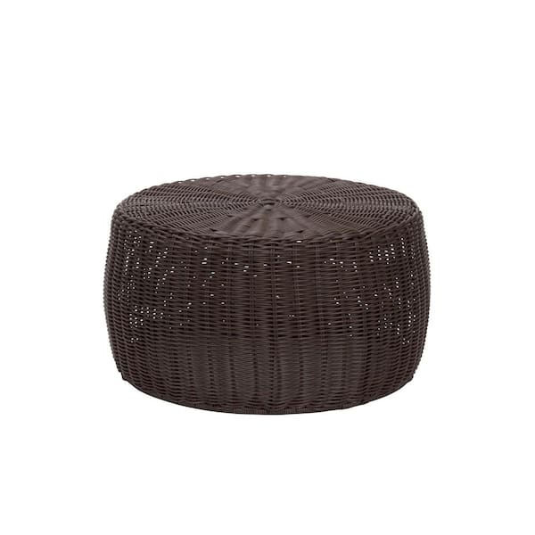 HOUSEHOLD ESSENTIALS 9 in. H Brown Resin Wicker Foot Stool Ottoman