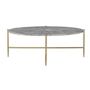 48 in. Tainte Faux Marble and Champagne Finish Oval Marble Coffee Table