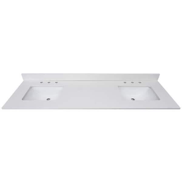 Avanity 73 in. W x 22 in. D Quartz White Rectangular Double Sink Bathroom Vanity Top in Everest White
