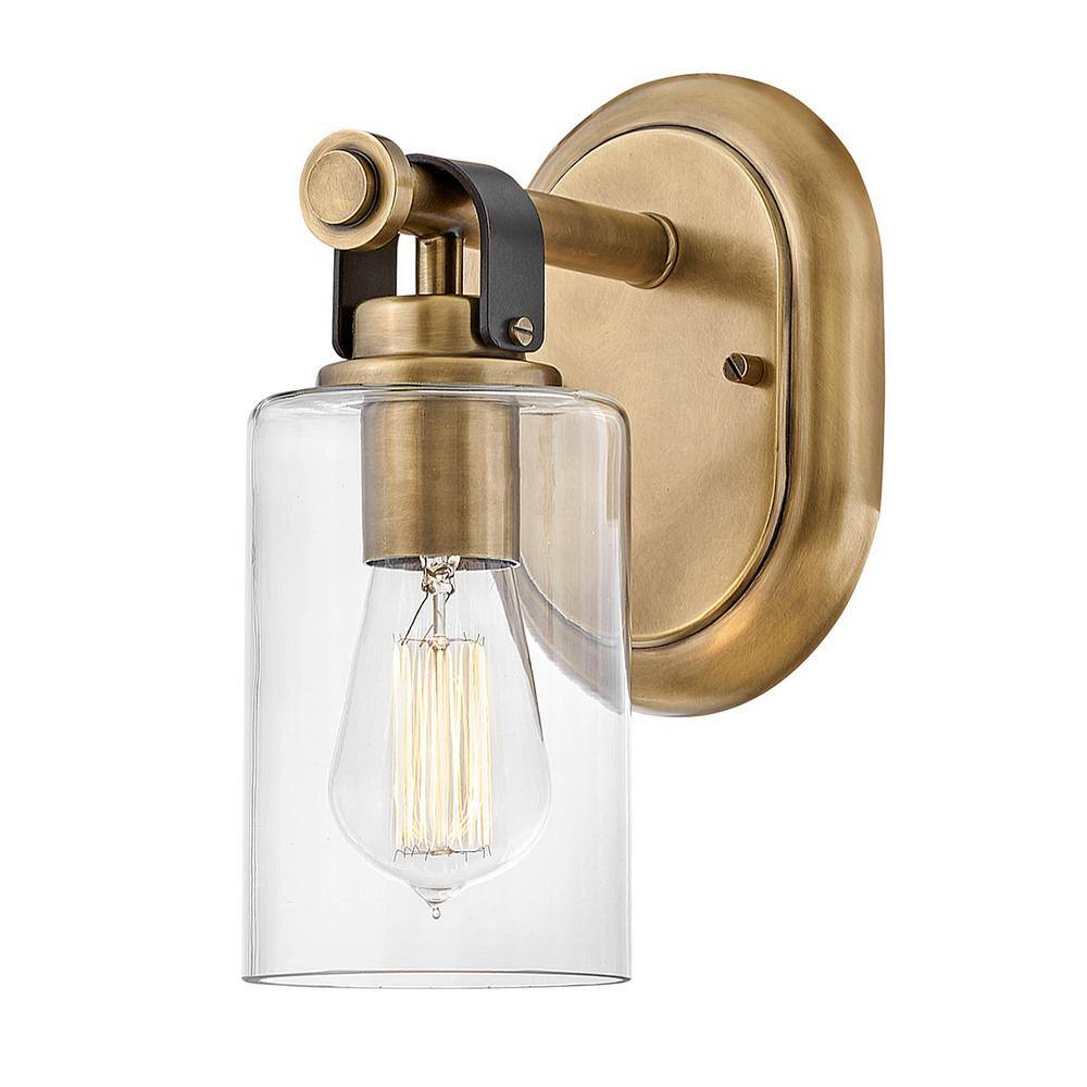 Halstead Heritage Brass 1-Light Outdoor Vanity with Clear Glass Shade