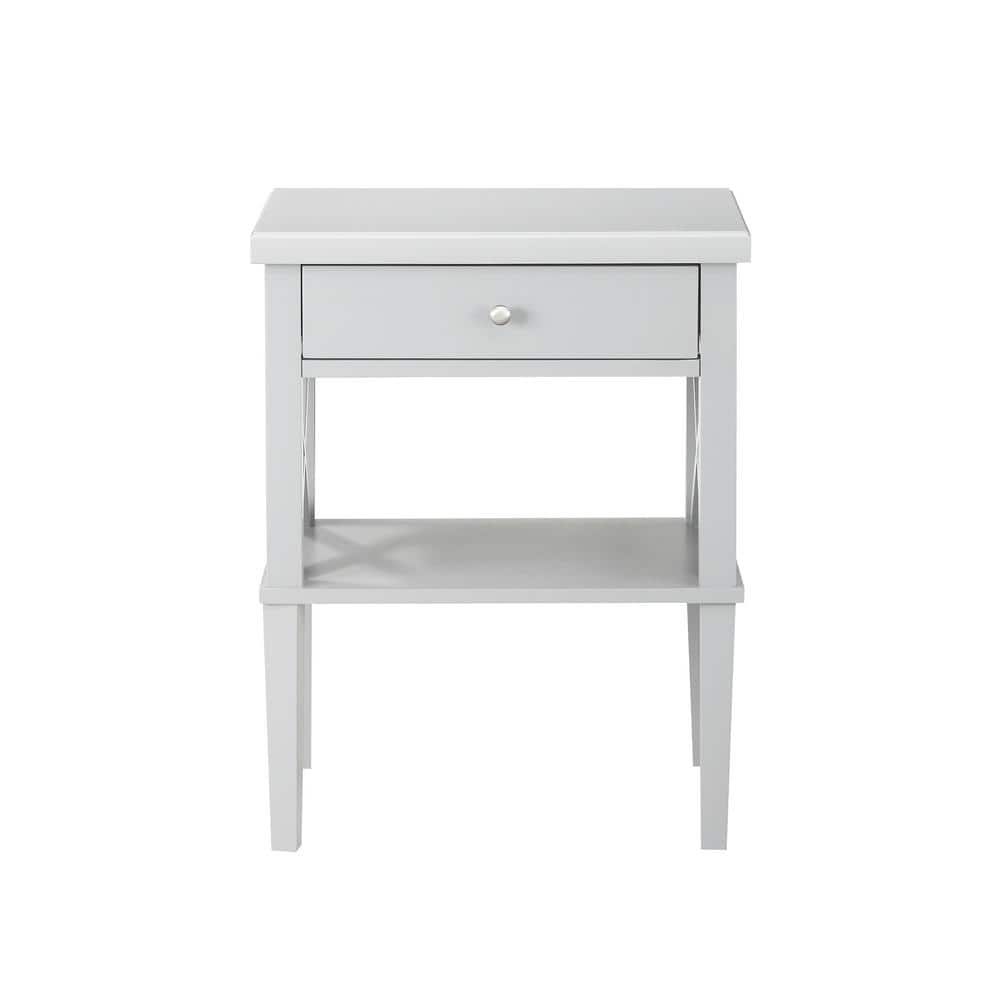 Dove Gray 1-Drawer Hardwood Nightstand with Open Shelf