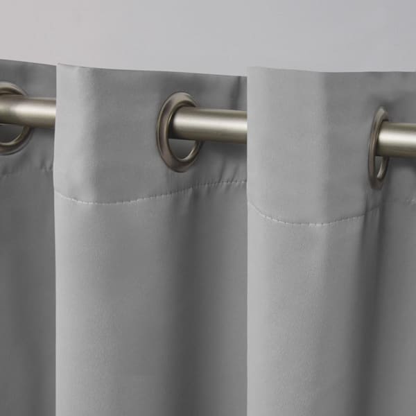 Veridian Grey Sateen Solid 52 in. W x 63 in. L Noise Cancelling Thermal Grommet Blackout Curtain (Set of 2)