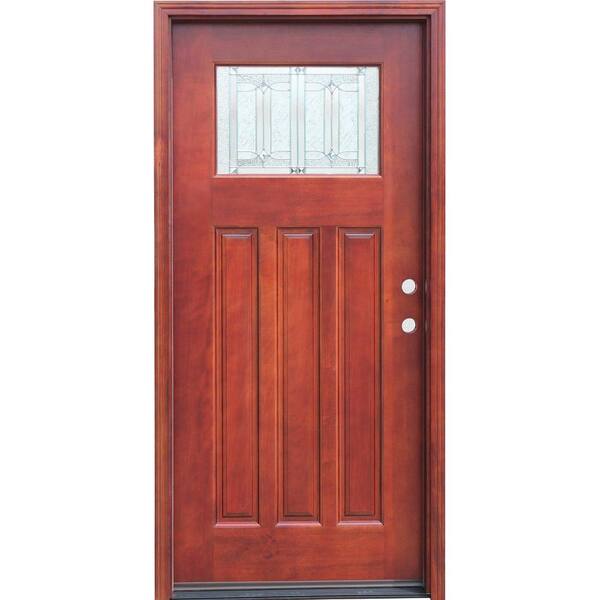 Pacific Entries 36 in. x 80 in. Craftsman 1 Lite Stained Mahogany Wood Prehung Front Door