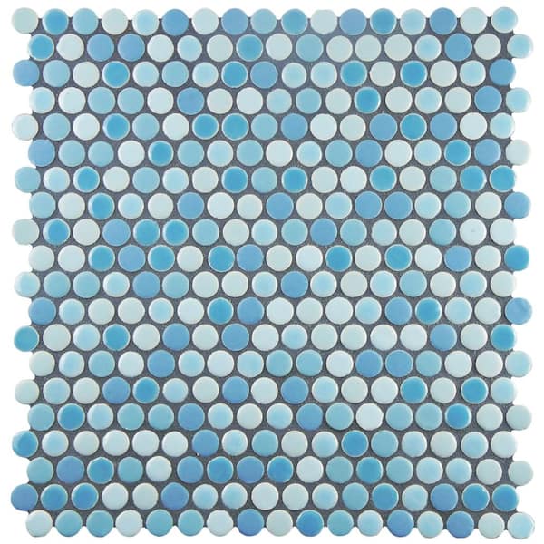 Merola Tile Comet Penny Round Oceano 11-1/4 in. x 11-3/4 in. x 9 mm Porcelain Mosaic Tile