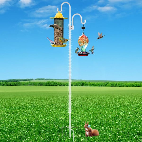 FAWEY TRED INC 76 Inch White Heavy Duty Bird Feeder Poles with Spring for Outdoor Shepherds Hooks Iron