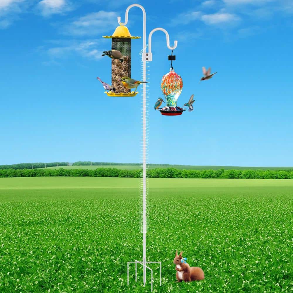 76 Inch White Heavy Duty Bird Feeder Poles with Spring for Outdoor Shepherd