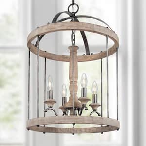 Farmhouse Dining Room Chandelier 4-Light Wood Brown Cage Chandelier