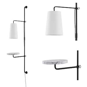 11.5 in. 1-Light Black Wall Sconce Andre Contemporary Industrial Iron Plug-In w/Adjustable White Marble Table LED/White